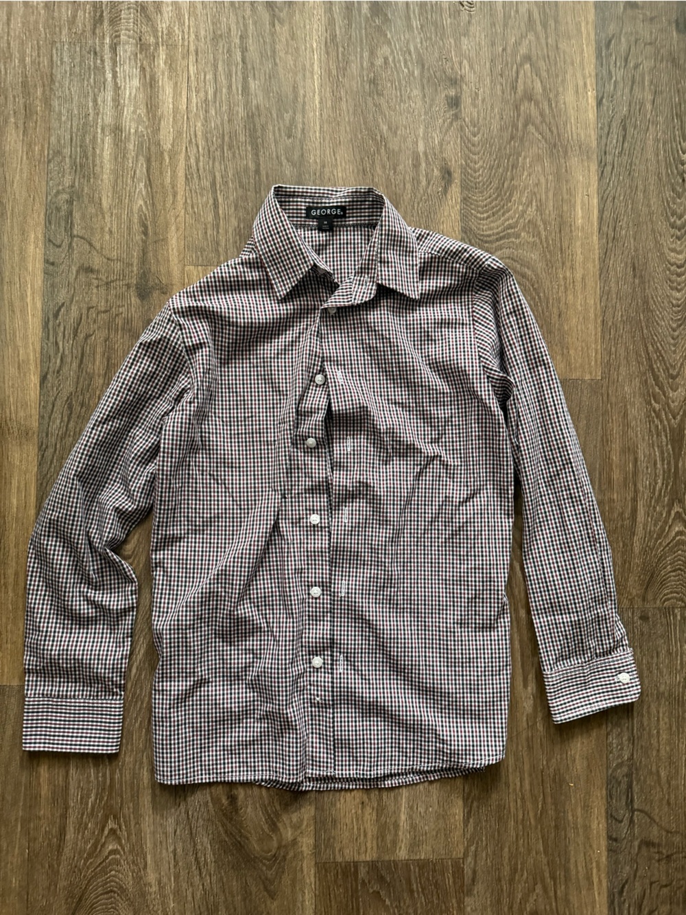 George Men’s Check Button-Up Shirt in Red and White